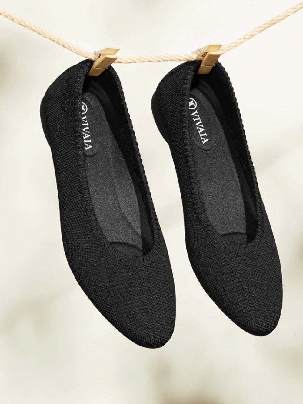 VIVAIA Tamia 2.0 Black Almond Toe Knit Ballet Flats Shoes Size 7
